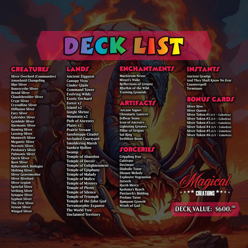 S.l.i.v.e.r Tribal Commander Deck - High Quality MTG Proxies for Commander EDH, Full 100 Card Ready to Play Deck with Cu