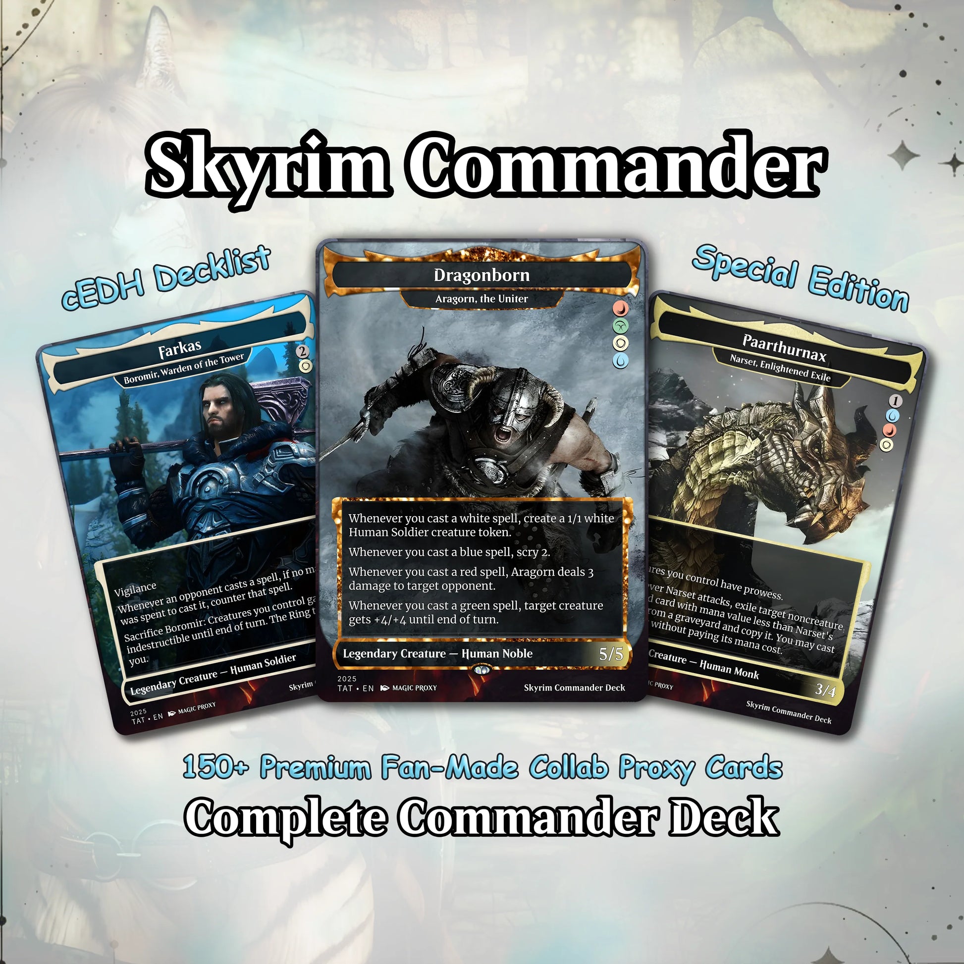 Skyrim Themed cEDH Deck - Skyrim Themed Magic Commander - Magic Proxy Deck with 160+ Unique Cards - Custom Cards MTG Pro