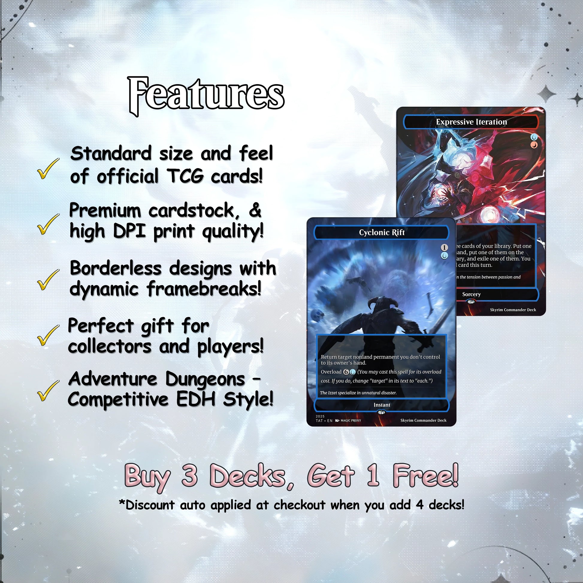 Skyrim Themed Commander Deck Proxies, Multi Colour Combo, 120+ Unique Cards, Quality Custom Card Proxy for Commander EDH