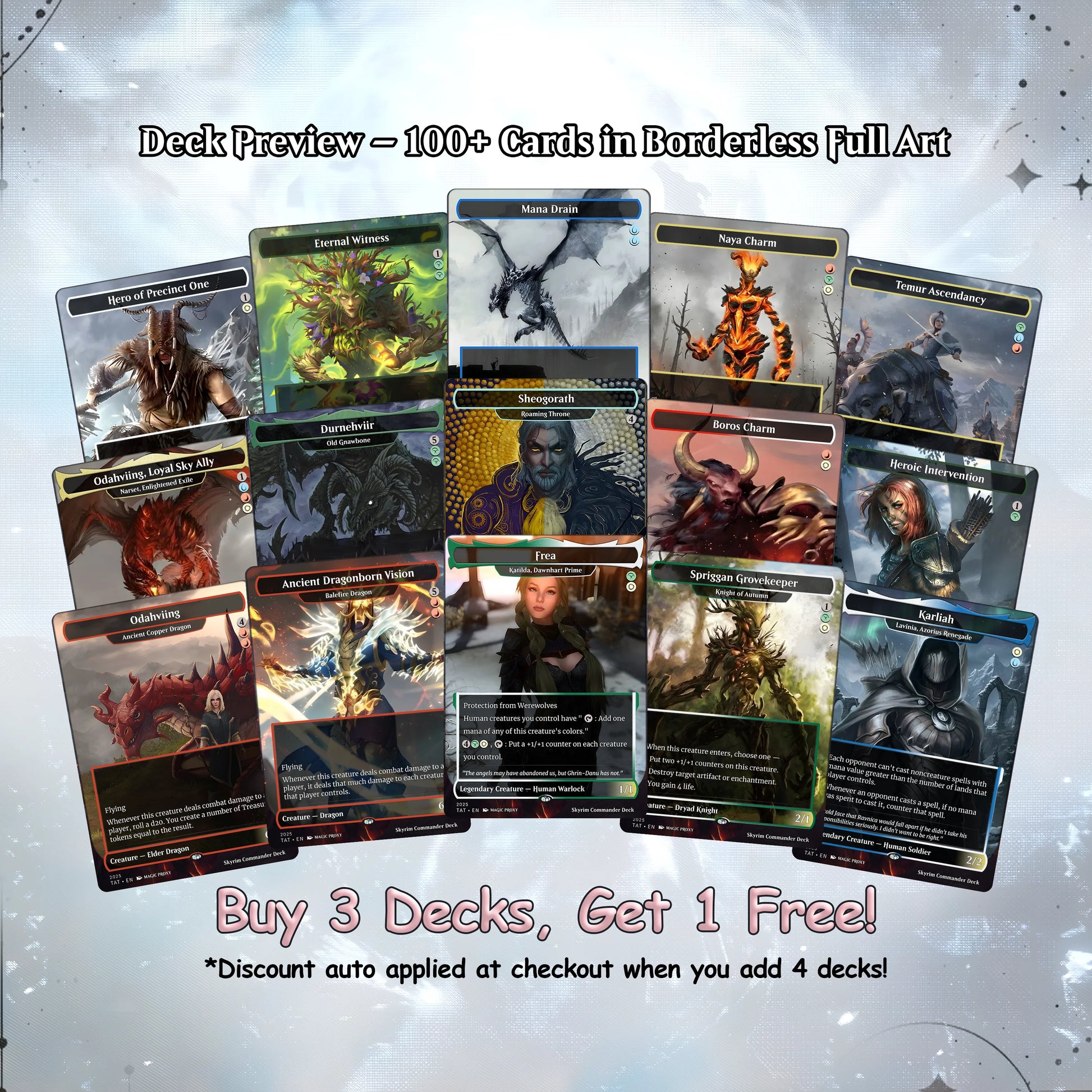 Skyrim Themed Commander Deck Proxies, Multi Colour Combo, 120+ Unique Cards, Quality Custom Card Proxy for Commander EDH