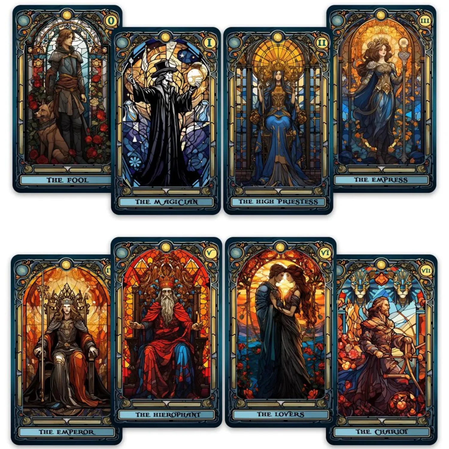 Stained Glass Tarot Deck – 78 Cards with Foil Edges, Intuitive Symbolism, Guidebook Included, Ideal for Beginners and Co