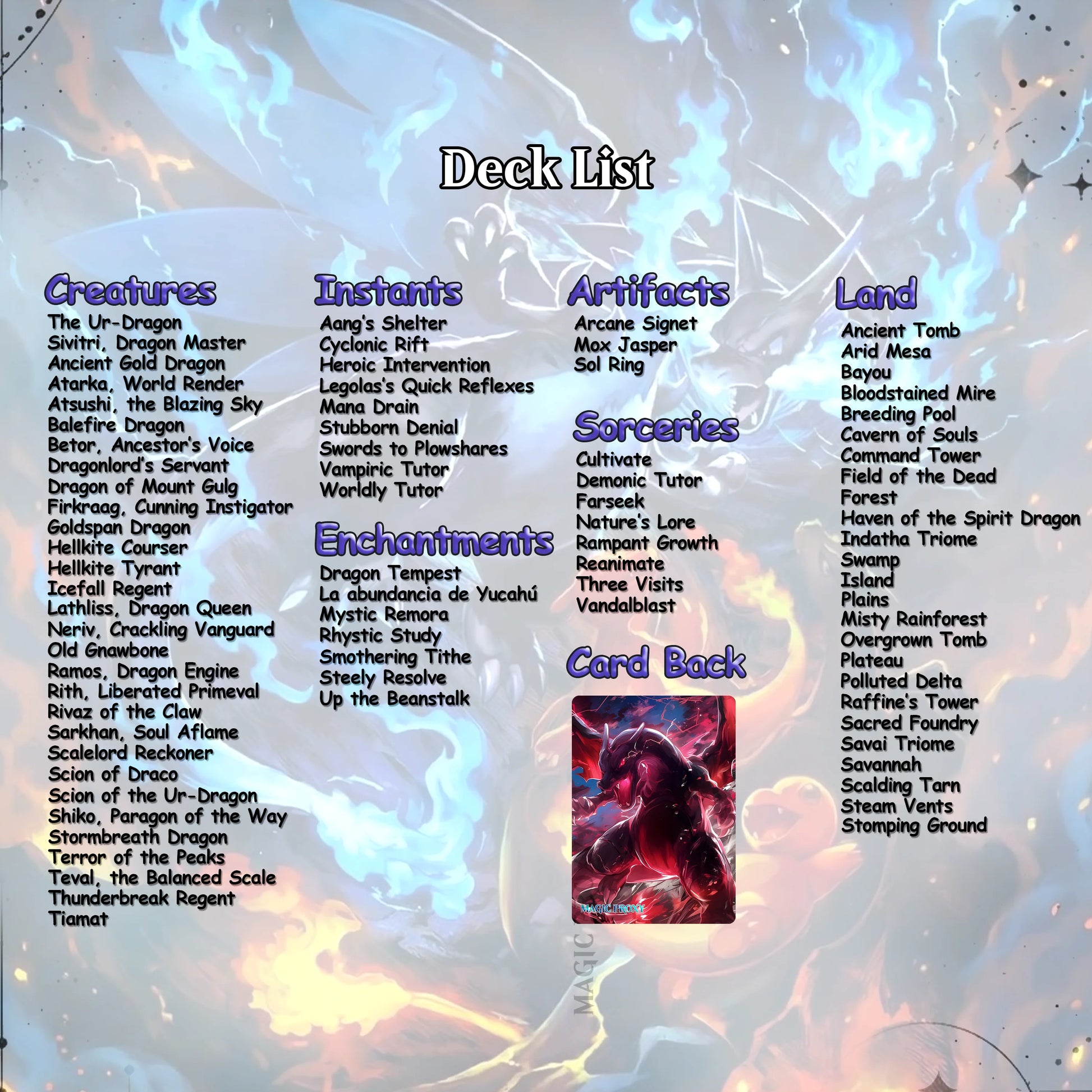 The Ur-Dragon EDH Proxy Deck - P.o.k.é.m.o.n Art, Tarkir Dragonstorm, Dragon Tribal Commander