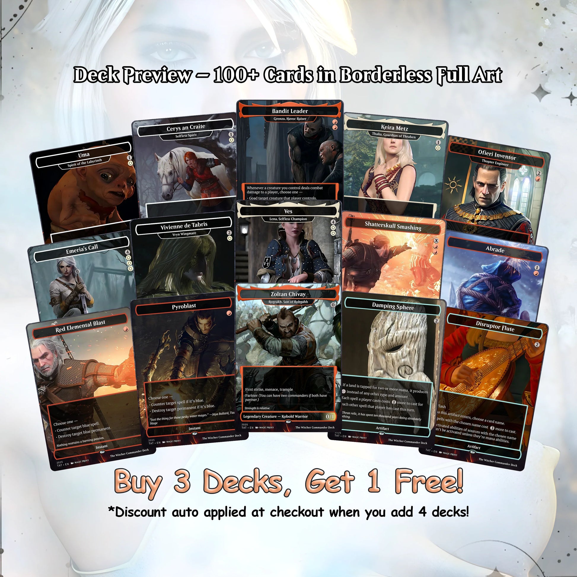 The Witcher Commander cEDH Deck - The Witcher Commander Magic Commander - Magic Proxy Deck with 160+ Unique Cards - Cust