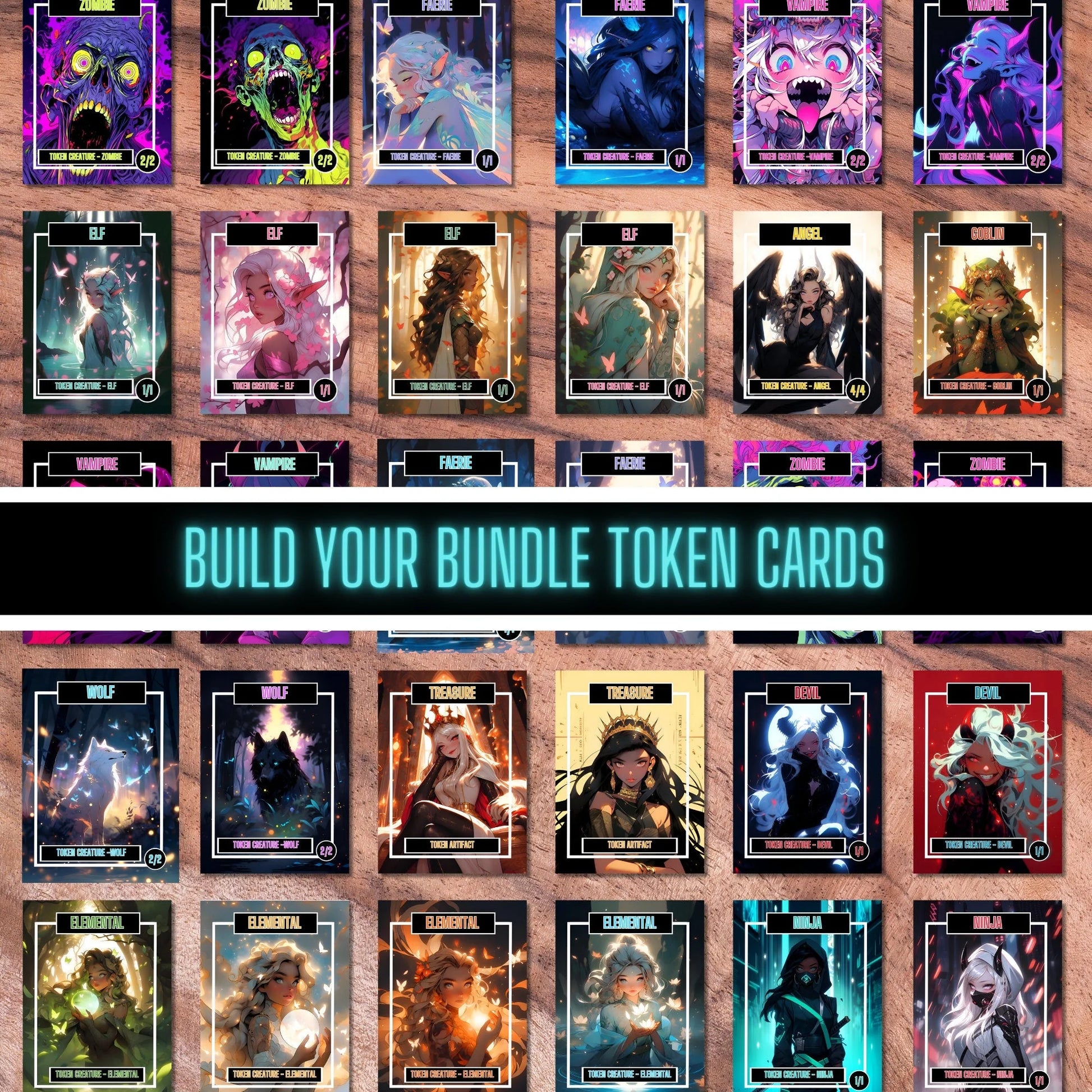 Token Card Bundle Compatible with MTG, Unofficial Tokens for MTG Play, Gifts for Gamers, Regular or Foil Holographic Tok