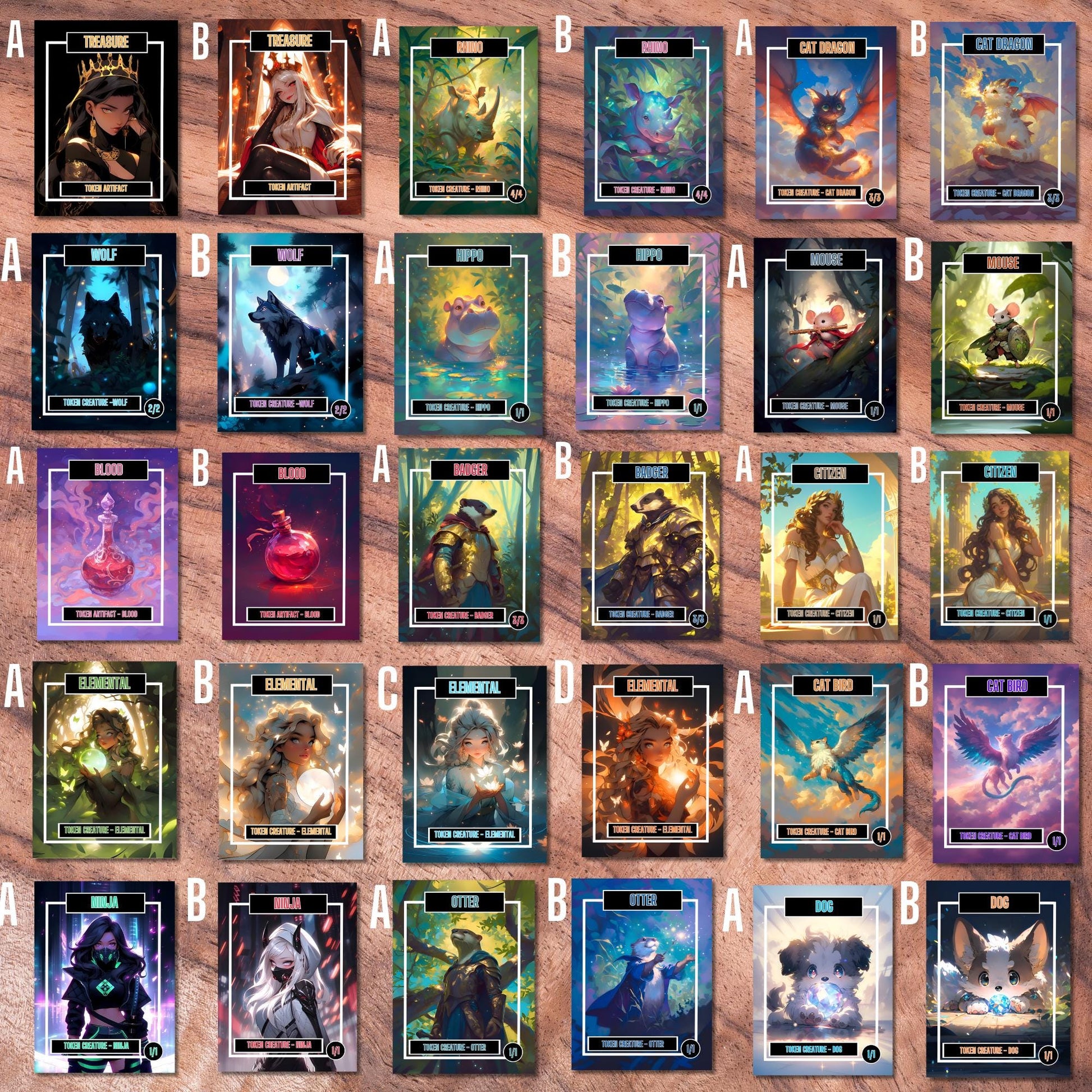 Token Card Bundle Compatible with MTG, Unofficial Tokens for MTG Play, Gifts for Gamers, Regular or Foil Holographic Tok