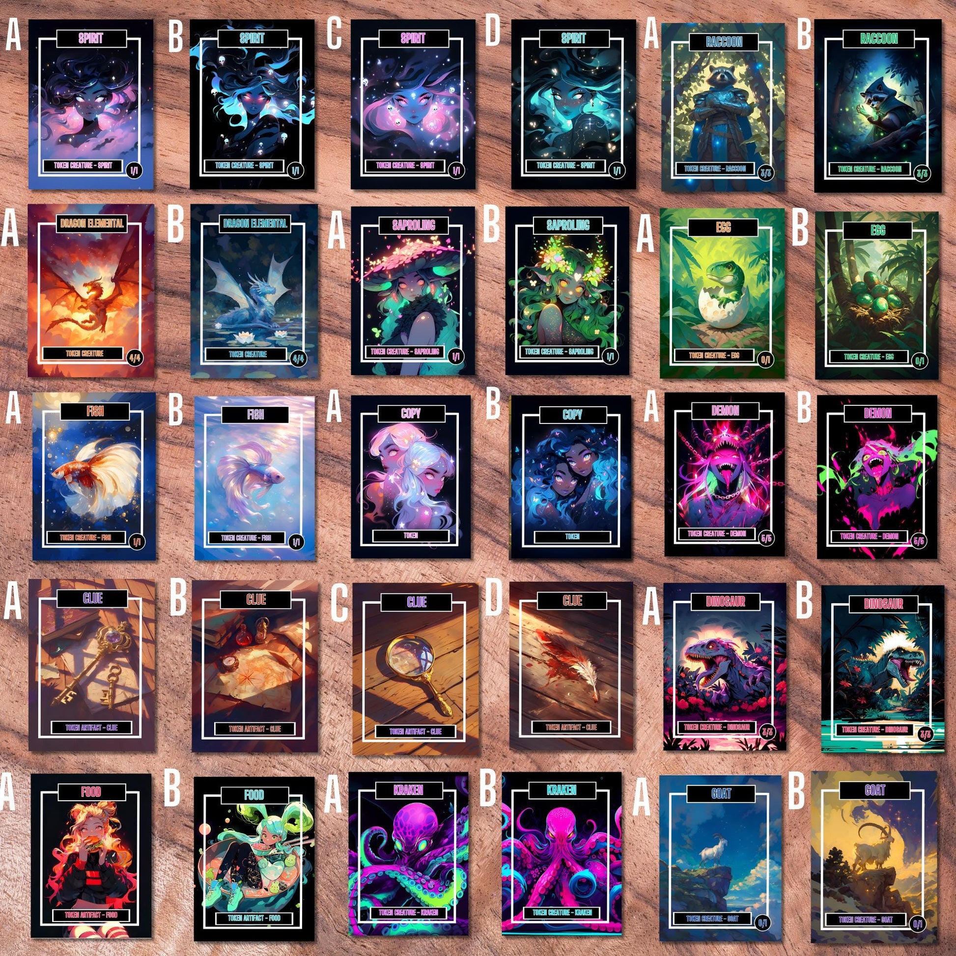 Token Card Bundle Compatible with MTG, Unofficial Tokens for MTG Play, Gifts for Gamers, Regular or Foil Holographic Tok