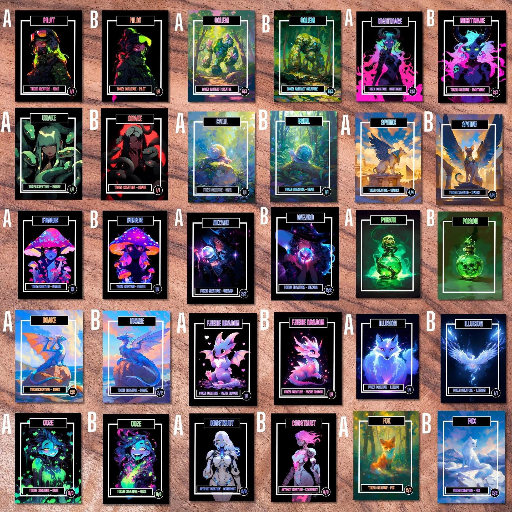 Token Card Bundle Compatible with MTG, Unofficial Tokens for MTG Play, Gifts for Gamers, Regular or Foil Holographic Tok