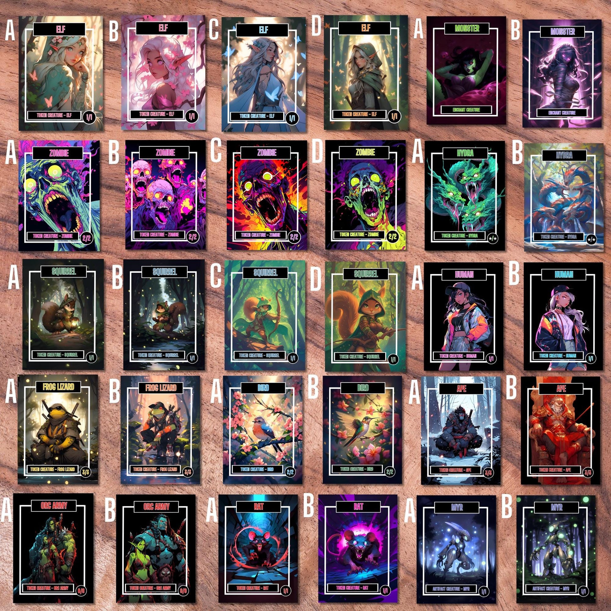 Token Card Bundle Compatible with MTG, Unofficial Tokens for MTG Play, Gifts for Gamers, Regular or Foil Holographic Tok