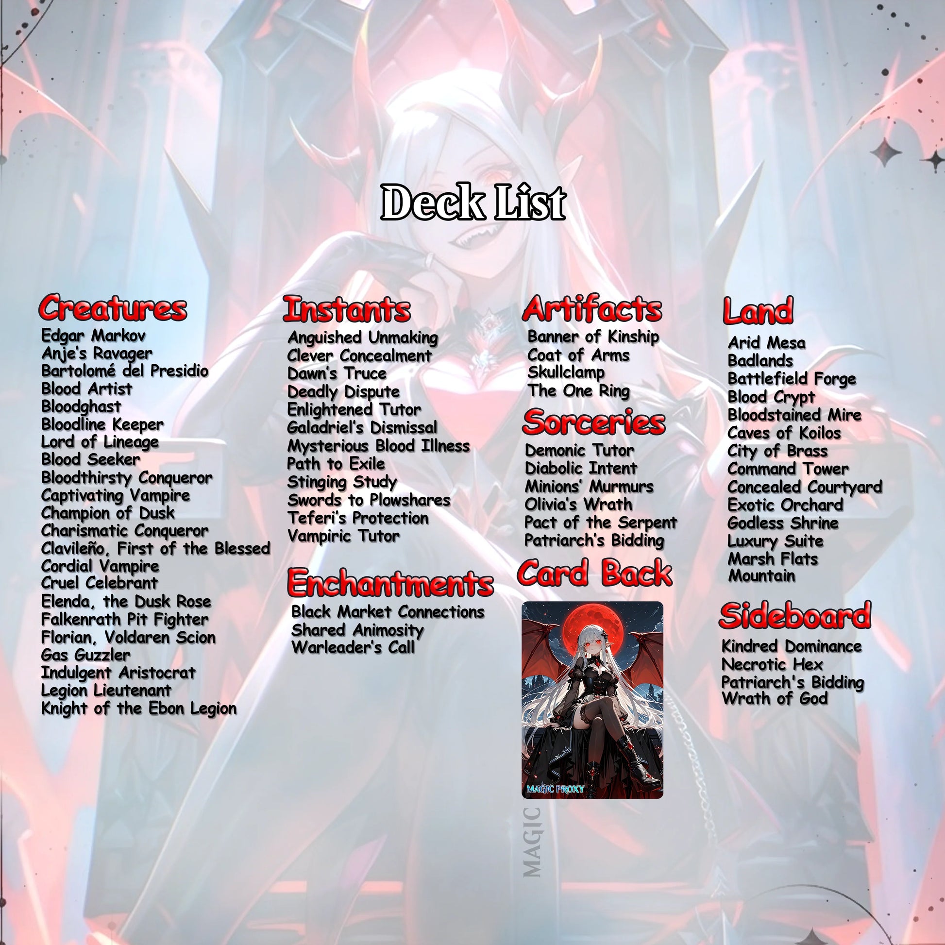 Vampire Tribal Anime Waifu Proxy Commander Deck Custom Proxy EDH High Quality Cards