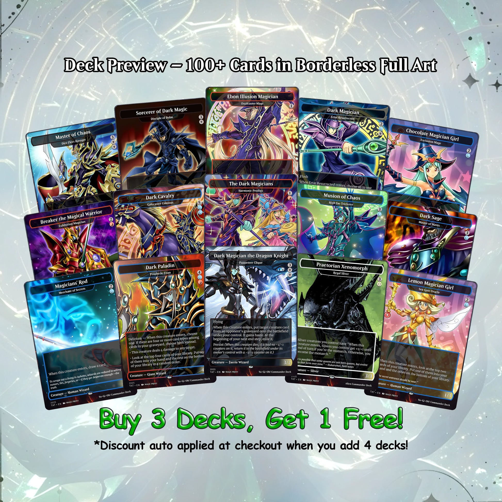 Yu-Gi-Oh MTG EDH Commander Proxy Deck - Dark Magic! - Wizards - 100 Cards, 8 Tokens - Magic - Gathering - Yugioh - Proxi